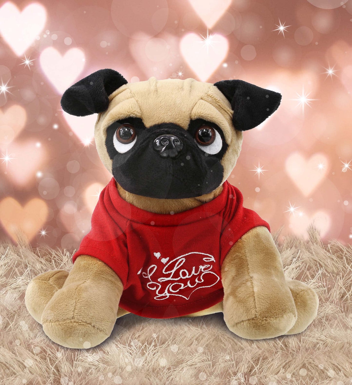 Dollibu I Love You Valentine Plush Pug Dog - Cute Soft Cuddly Stuffed Animal With Red Heart Shirt For Valentines Day, Birthday P