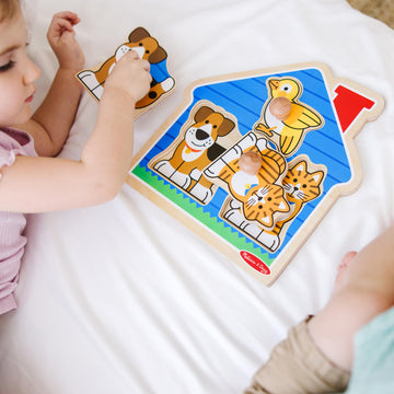 Melissa & Doug Jumbo Peg Wooden Puzzle - Multi-color Animal Puzzles for Toddlers Ages 1+, Small Size Educational Toy
