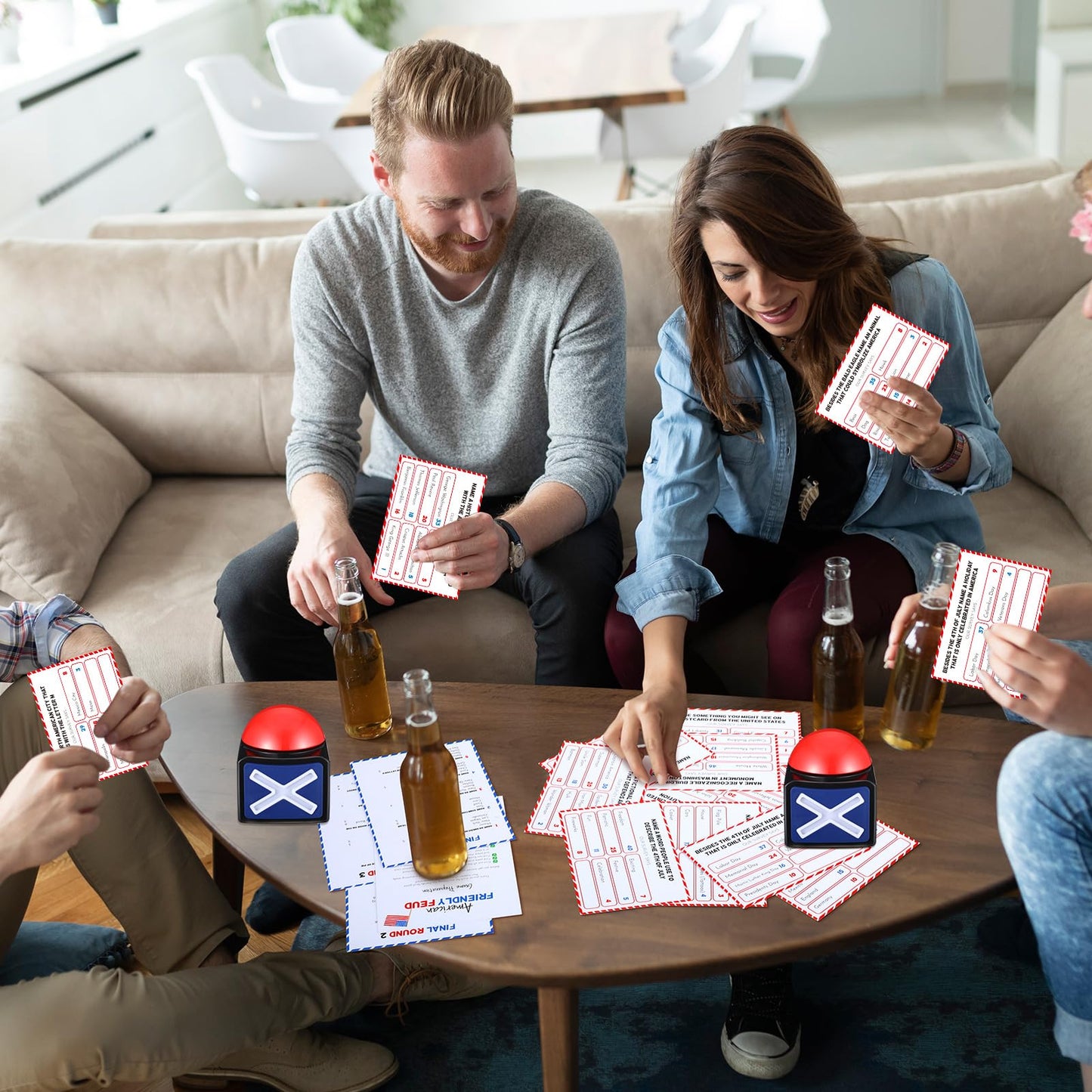 Syhood 4th of July Friendly Feud Game with Answer Buzzer Patriotic Independence Day Feud Party Game Fun Family Trivia Quiz Night for Party Office mature-themed Groups(Independence Day)