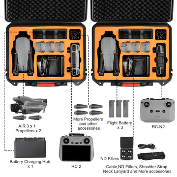 YETEETH Hard Case for DJI Air 3 - Waterproof, Pressure Resistant, Fits DJI RC 2/RC-N2, Black, Model I001