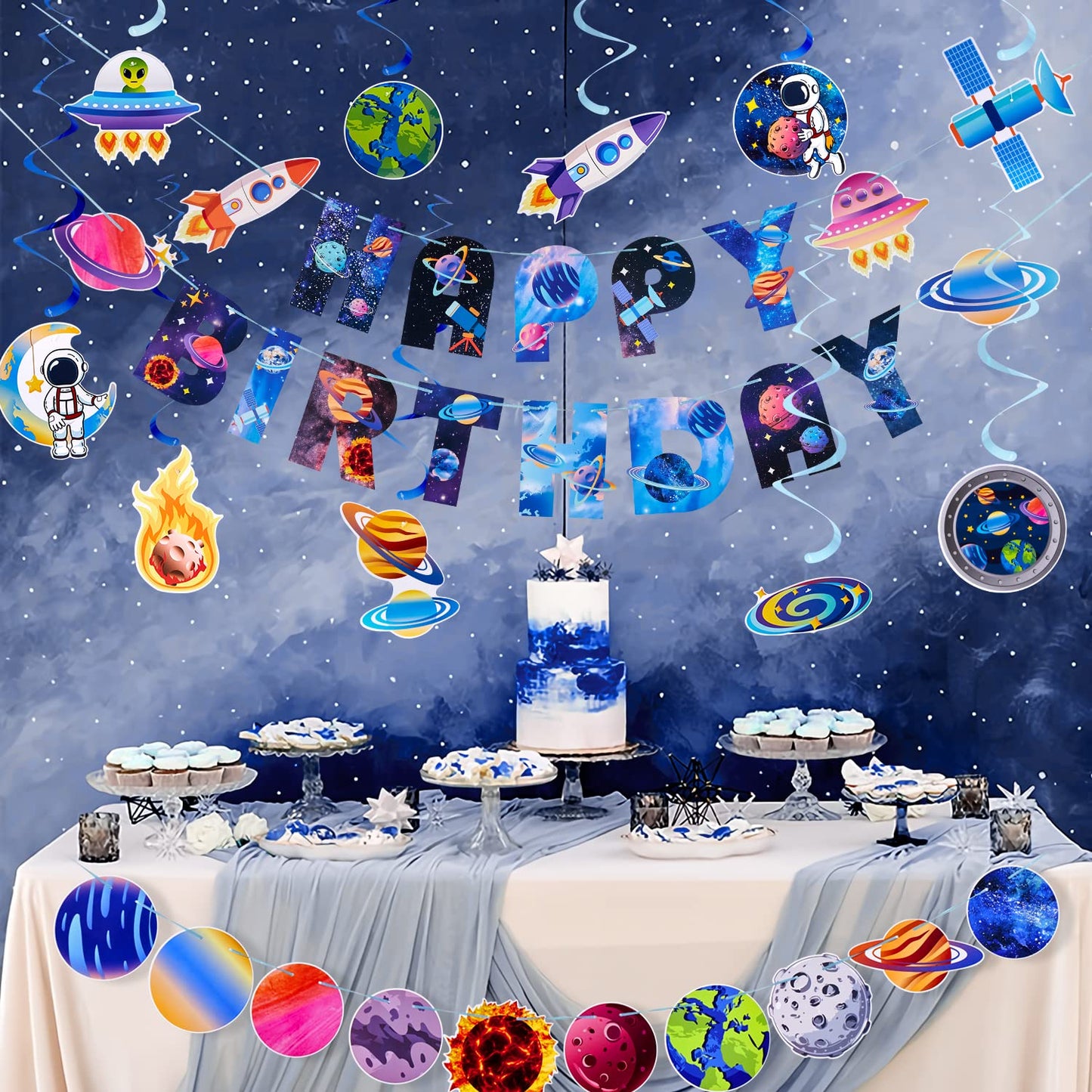 Sunbeauty 37Pcs Space Galaxy Birthday Decorations Space Themed Party Supplies Solar System Kit Outer Space Galaxy Party Party De