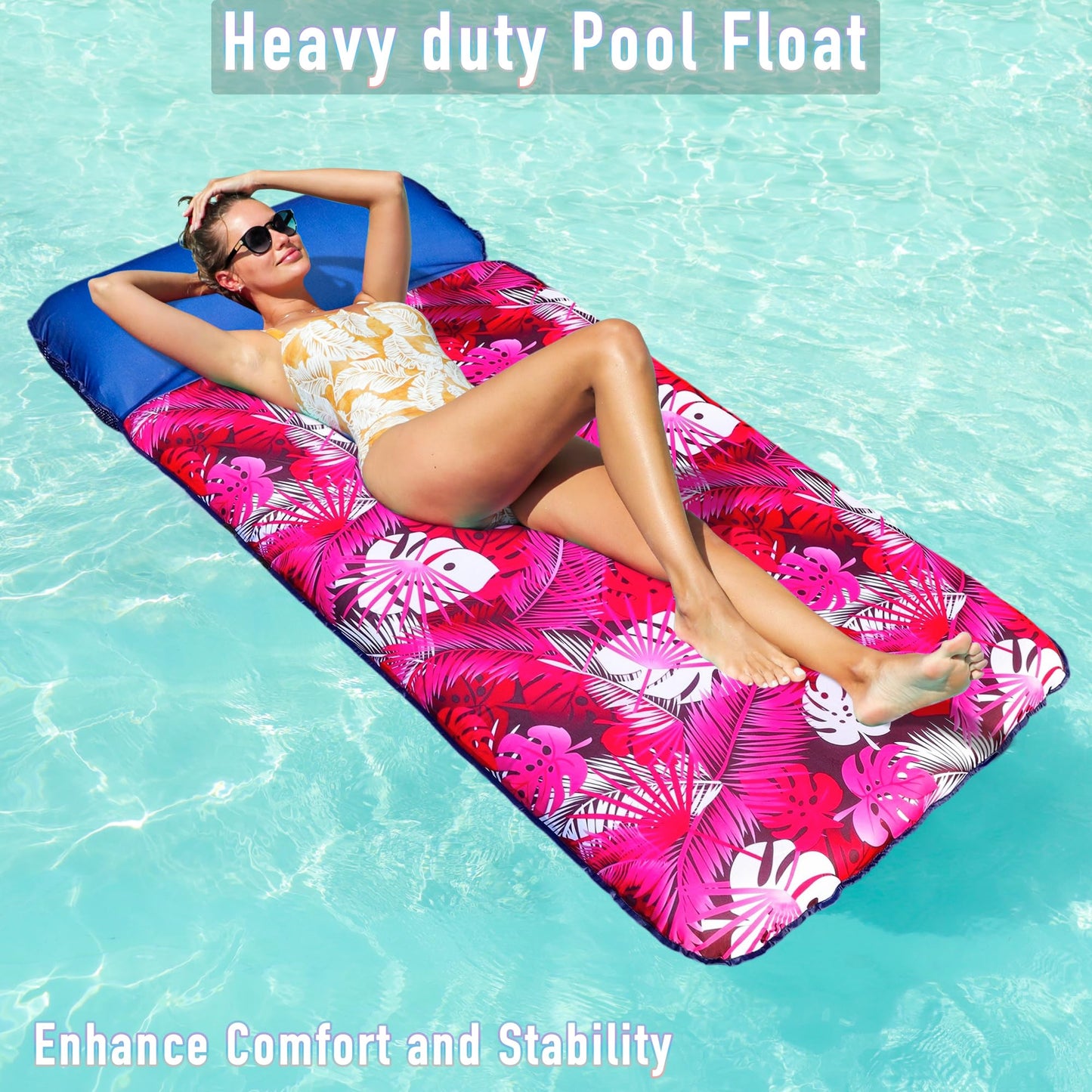 Finduwill Oversized Pool Lounger Floats Adults - 72'' X37'' Xl Fabric Covered Pool Float With Headrest, Ultra-Comfort Pool Float