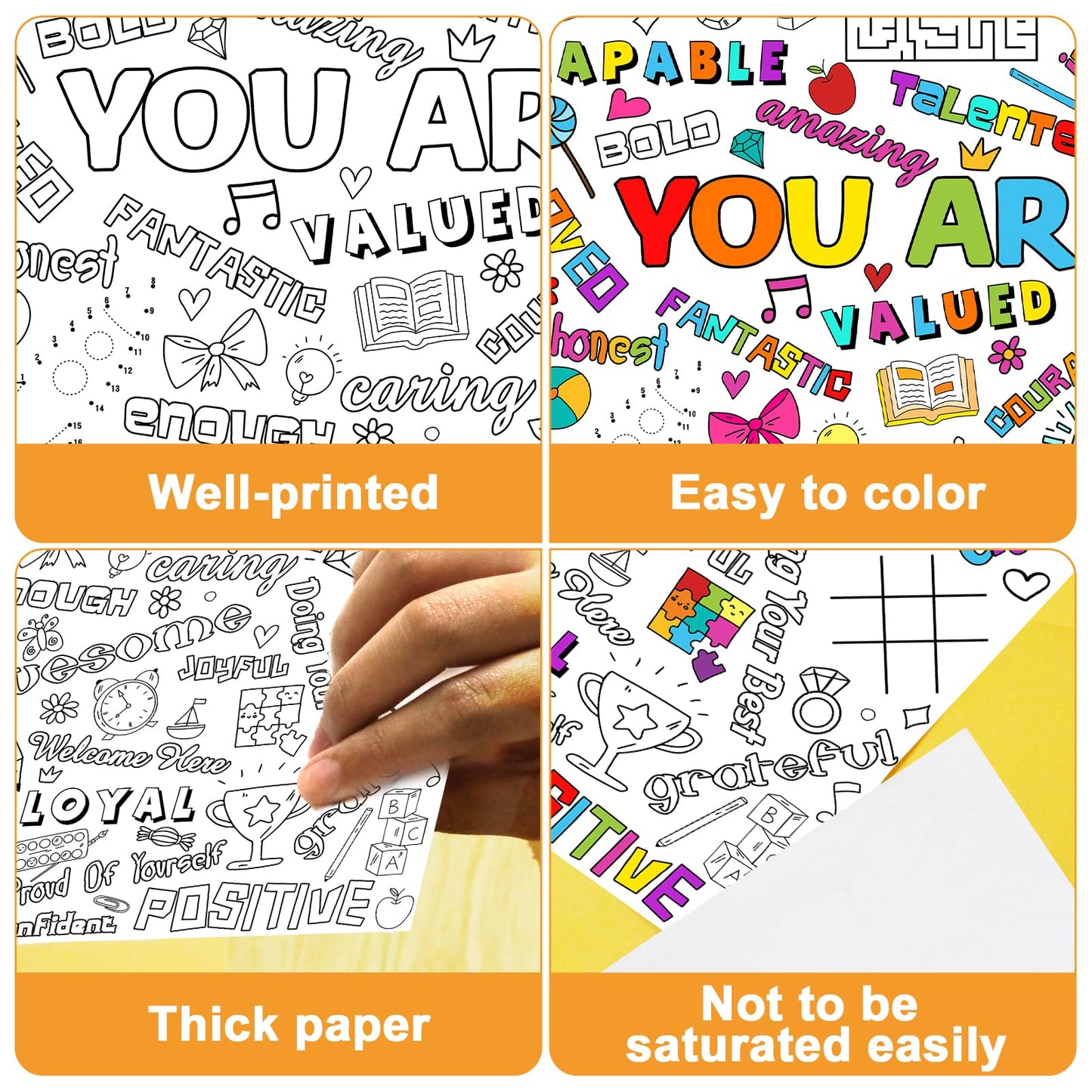 Qyeahkj Giant Coloring Poster For Kids Positive Affirmations Large Coloring Tablecloth Jumbo Diy Inspirational Wall Coloring Dec