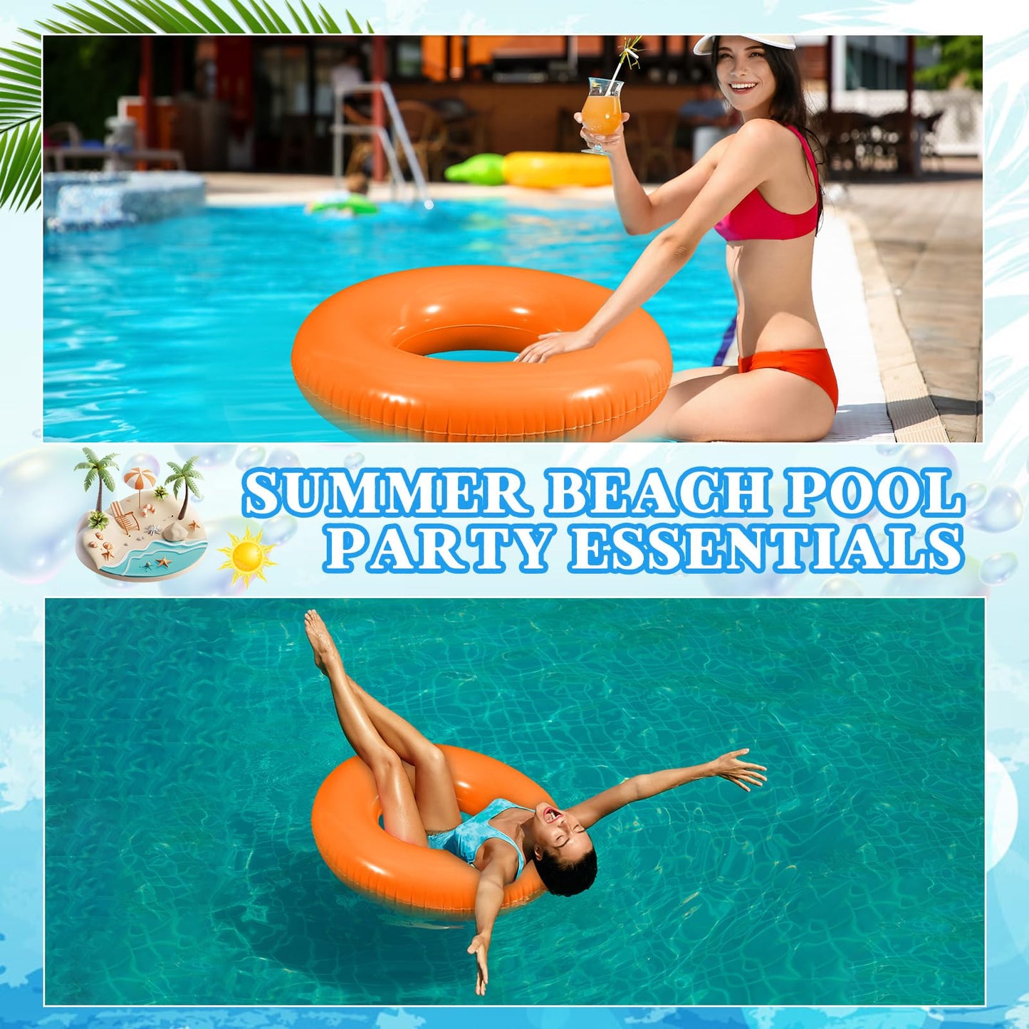 JellyArch 6 Pcs Inflatable Pool Floats 28 Inches Swim Tube Bulk for Adults Swimming Ring Pool Floaties for Beach Party Decoratio