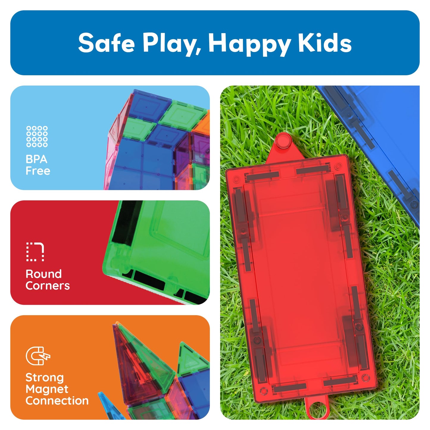 Picassotiles 2 Piece Car Truck Construction Kit Toy Set Vehicle For Magnetic Blocks Building Tile Sensory Magnet Toys With Re-En