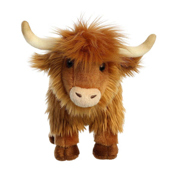 Aurora® Realistic Miyoni® Highland Cattle Stuffed Animal - Lifelike Detail - Cherished Companionship - Brown 10 Inches