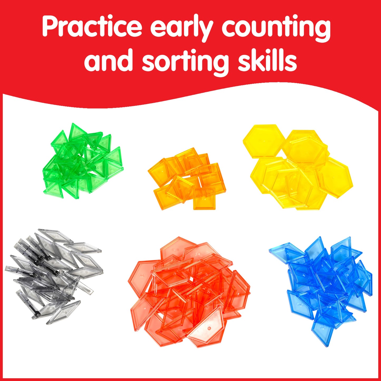 Edxeducation 22108 Transparent Pattern Blocks - Mini Jar - Plastic Pattern Blocks - Practice Sorting, Patterns, Measurement And Fractions - Sensory Play - Math Manipulative