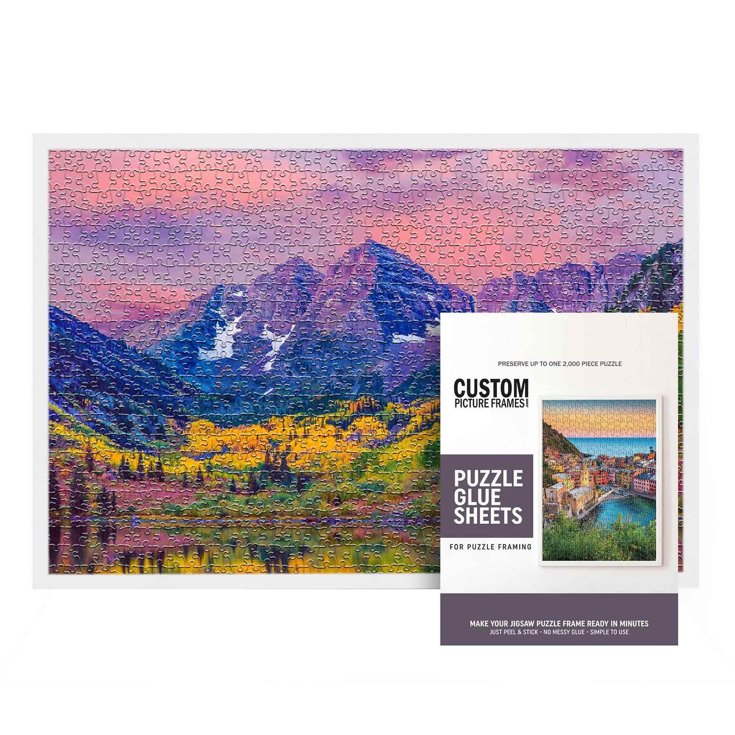 21.25X15 Puzzle Frame Kit With Glue Sheets | White Mid Century Picture Frame | Real Wood With Uv Resistant Acrylic Front | Made