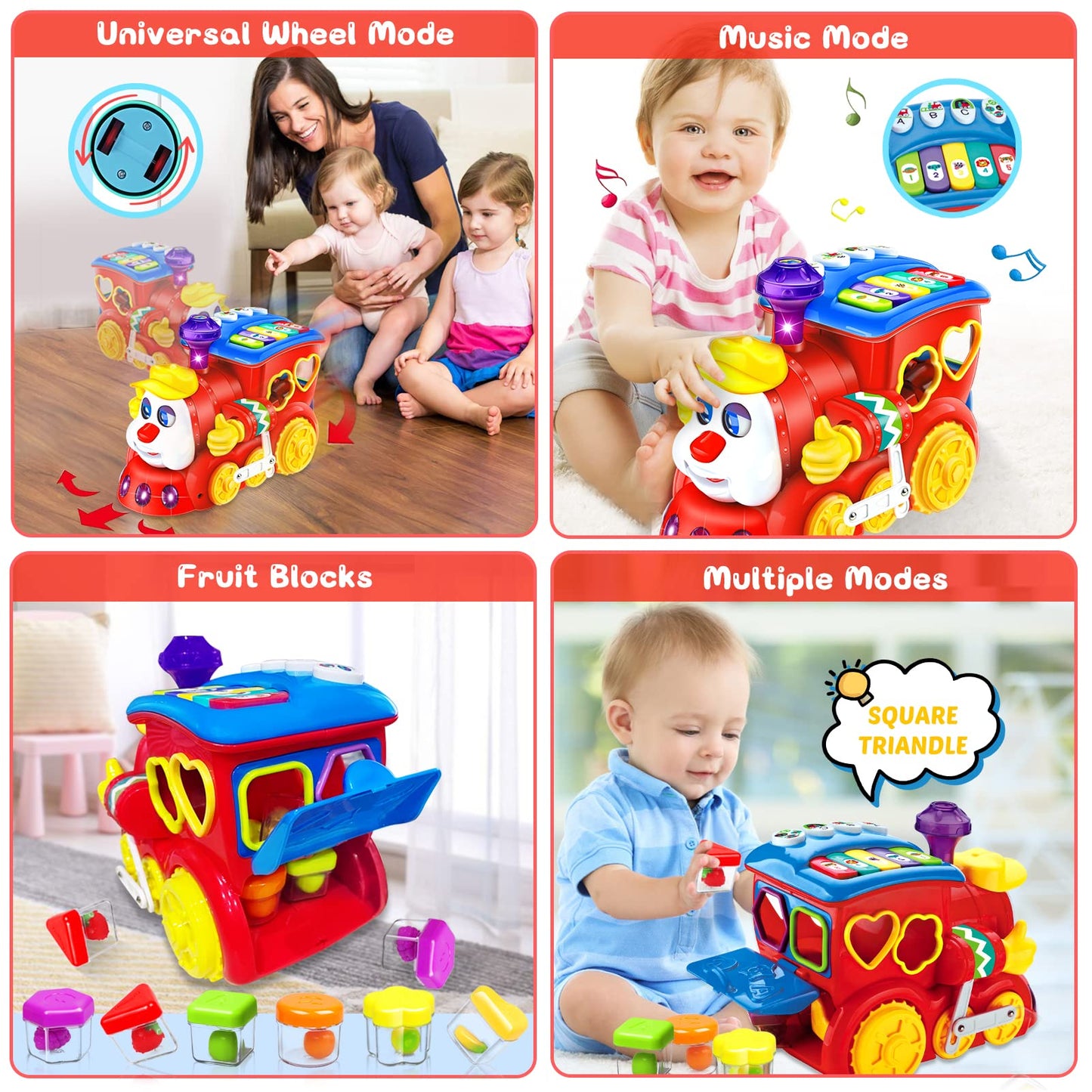Baby Toys For 1 Year Old Boy Girl Gift Musical Train Baby Toys 6-12 12-18 Months,Early Educational Learning Montessori Kids Toys With Blocks/Light Toddler Christmas Birthday Gifts For 1 2 3 Year Old