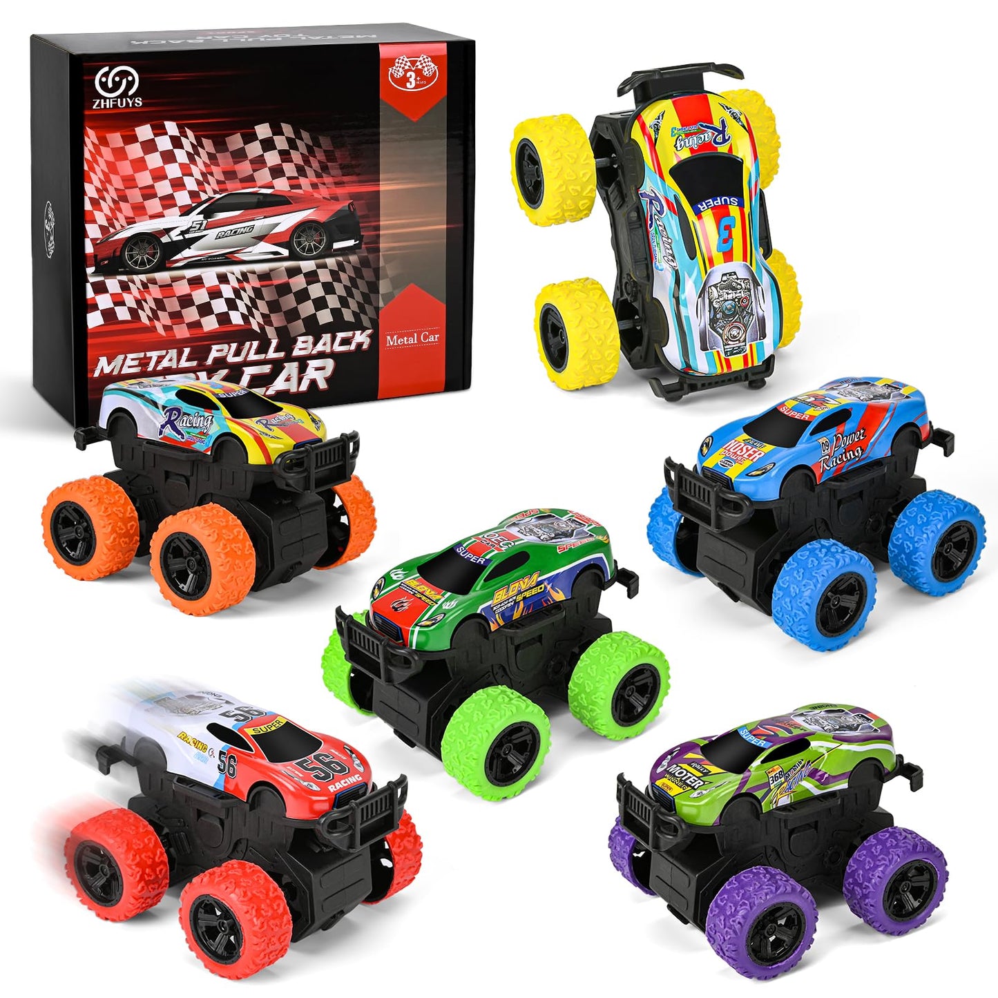 ZHFUYS 6 Pack 3.9 Inch Truck Toys, Friction Powered Toy Cars Push and Go Vehicles for Kids,Toy Cars for Kids Ages 3-8, Birthday