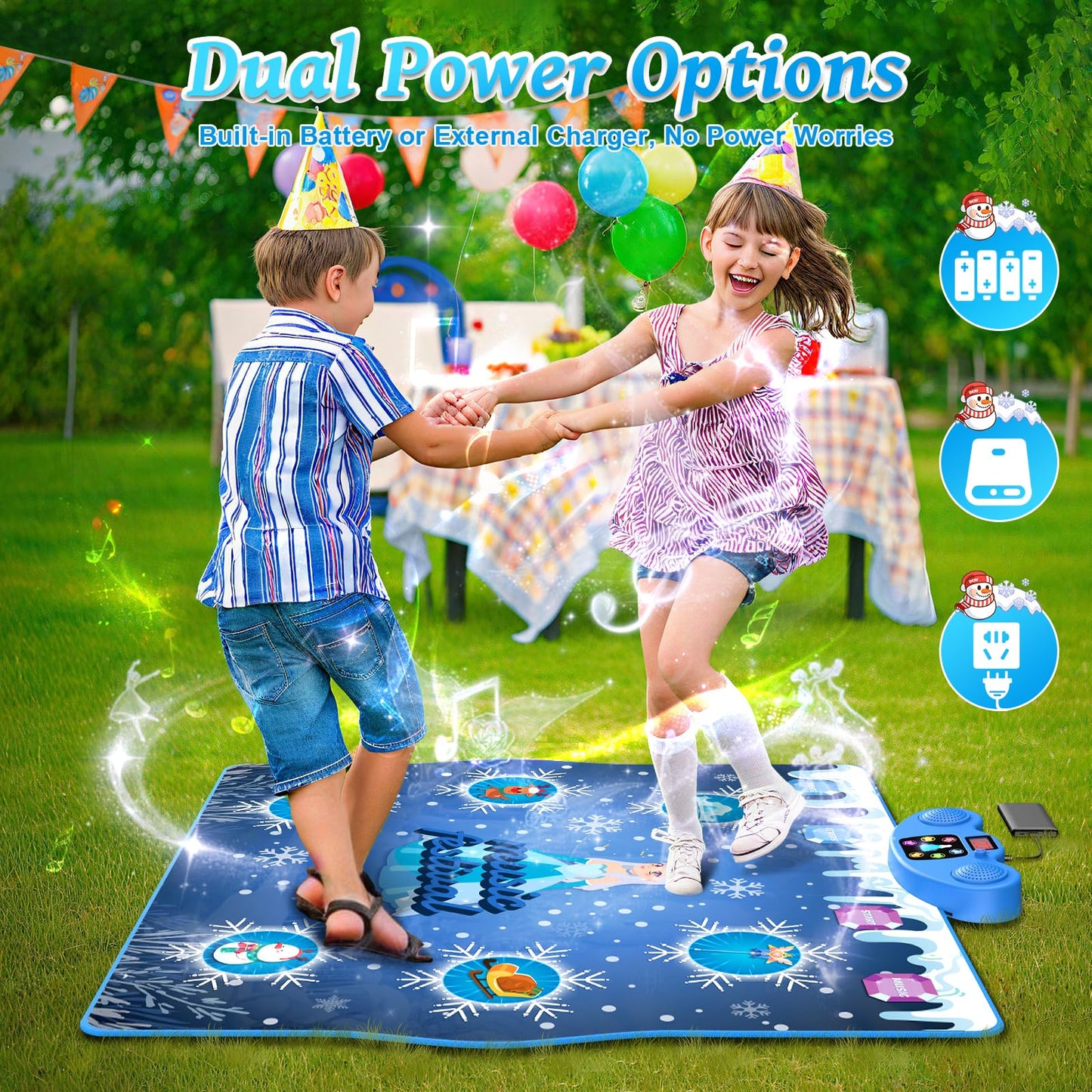 Skycomet Dance Mat, Ice And Snow 6-Button Princess Dance Mat For Kids Ages 4-8, Bluetooth Music Control, 13 Built-In Music, 6 Ga