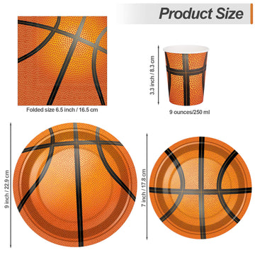 Durony 96 Pieces Basketball Party Supplies Birthday Party Tableware Including Paper Plates, Cups, Napkins For Basketball Birthda