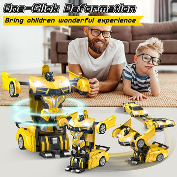 Qumcou Remote Control Car, Transform Robot RC Cars with Cool Headlights, 2.4Ghz Kids Toys Car with 360 Degree Rotation and One-B