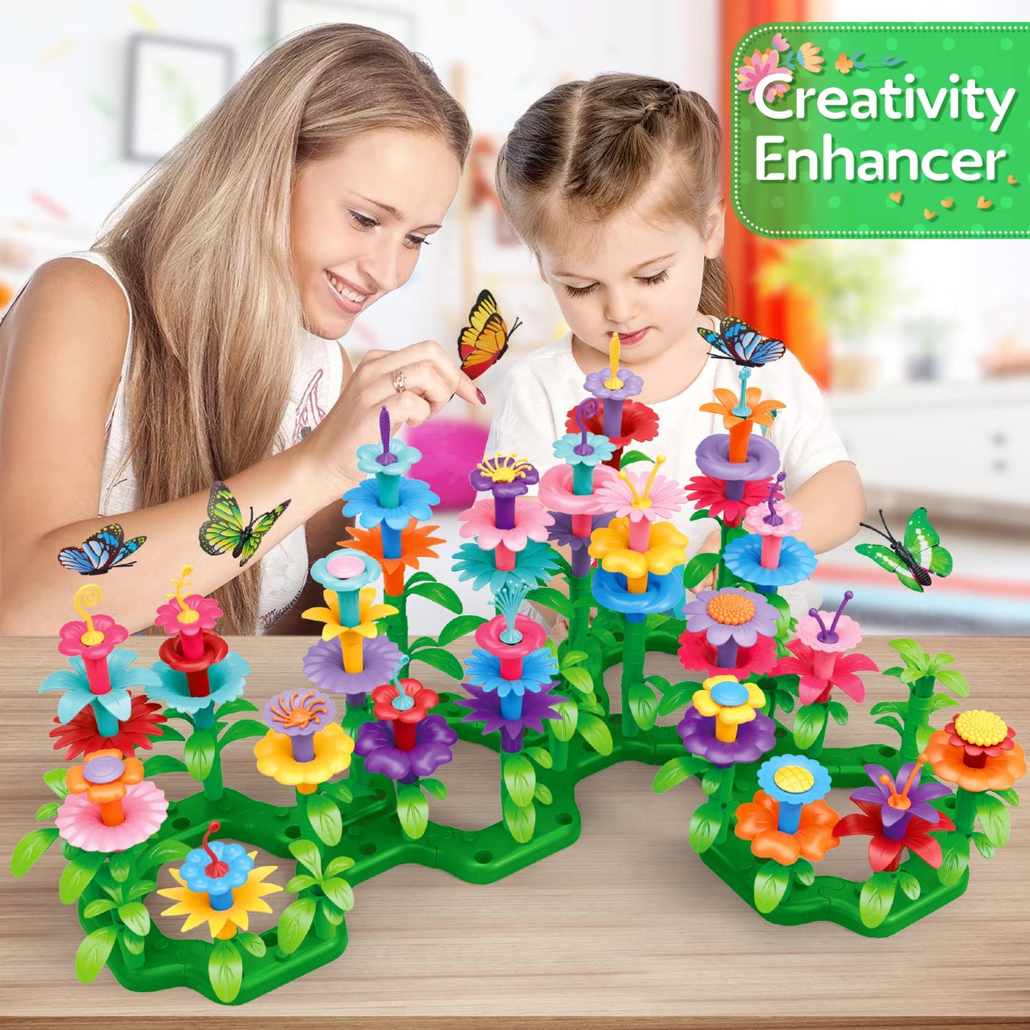 YEEBAY Flower Garden Building Toys - STEM Educational Play Set for Girls Age 3-7 - 148 PCS Multicolor Plastic Stacking Game