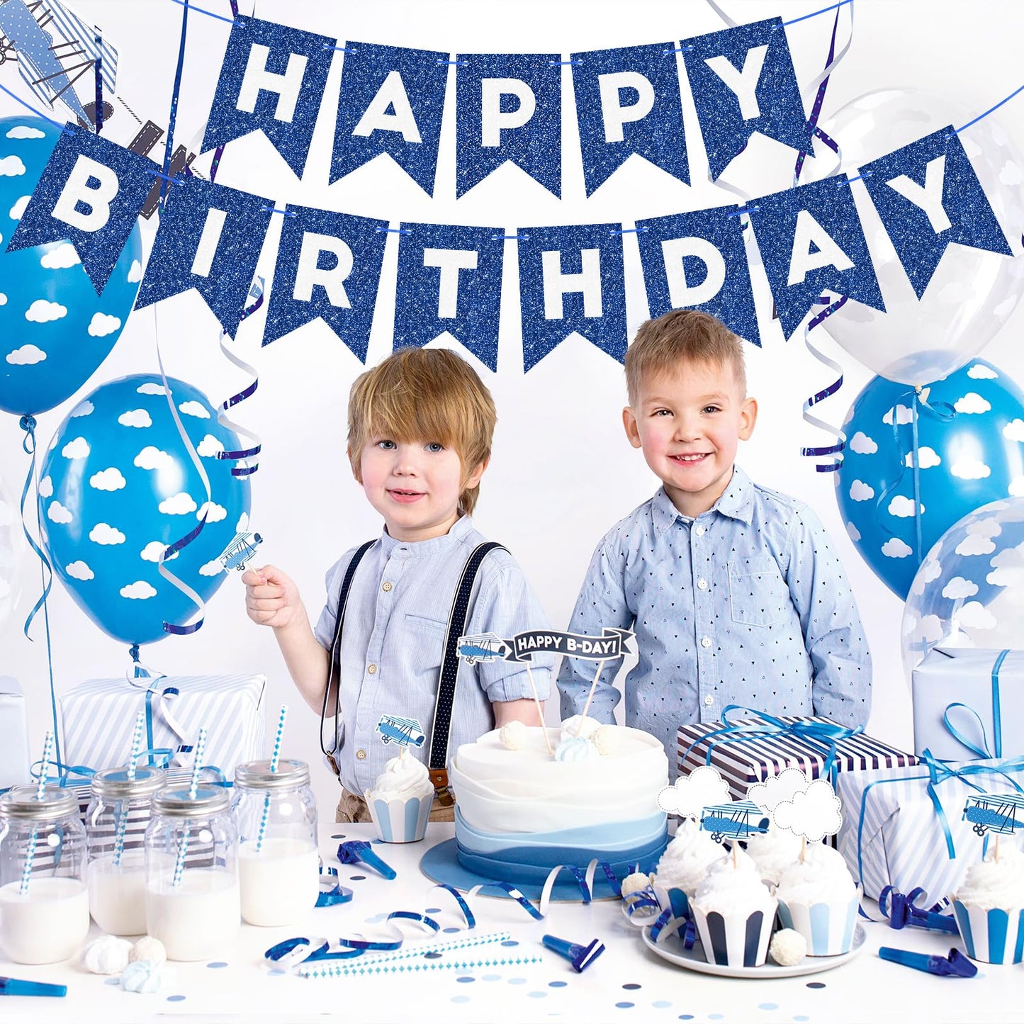 Blue Happy Birthday Banner Birthday Sign Blue Happy Birthday Decorations For Backdrop Garland Bunting Banner For Boys Men Baby 1St Birthday Party Supplies Wall Door Banner Flag