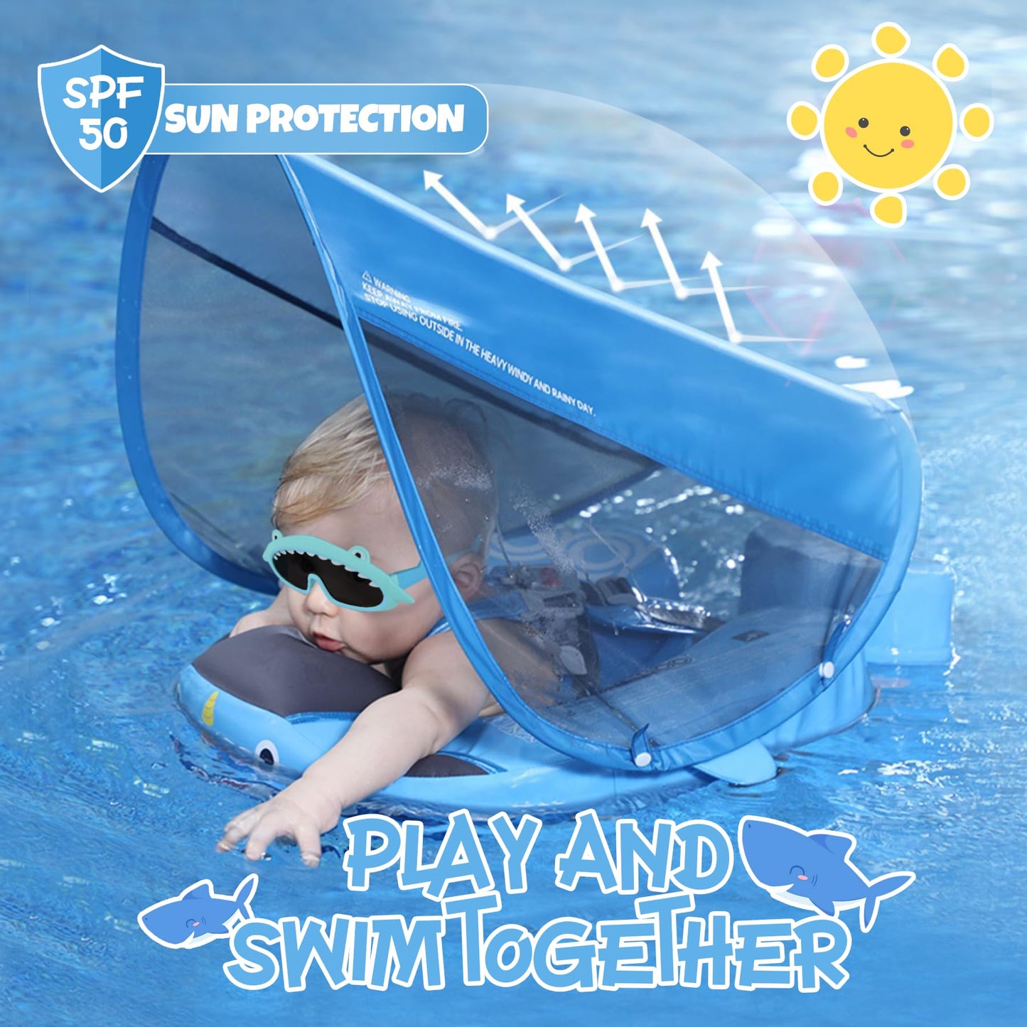 Joyooss Mambobaby Float with Canopy, Never Flip Over Baby Pool Float Float with Canopy Non Inflatable Infant Pool Float, Water F