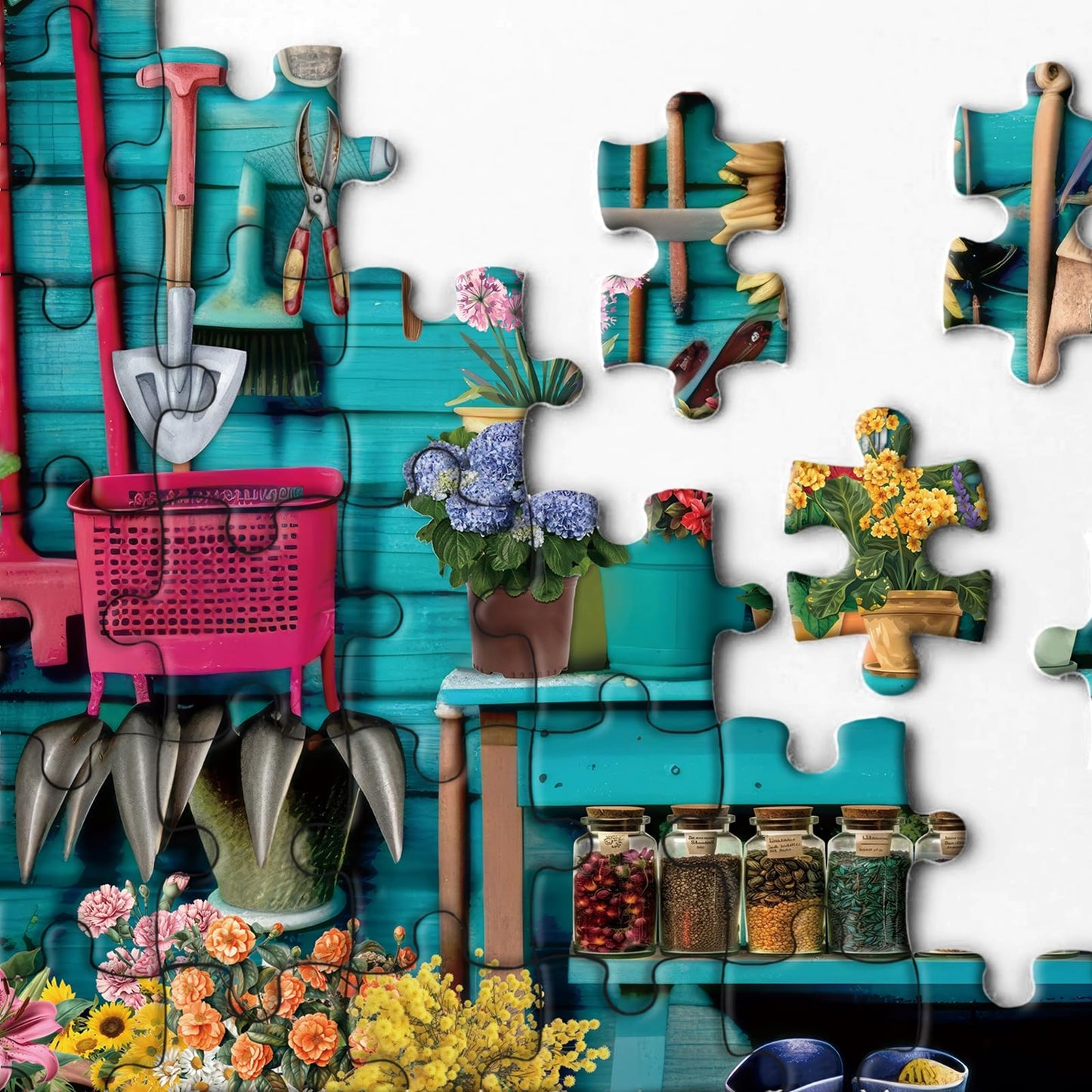Flower Plant Gardening Puzzle 1000 Piece For Adults, Spring Nature Garden Jigsaw Puzzle, Cat Colorful Cabin Puzzles