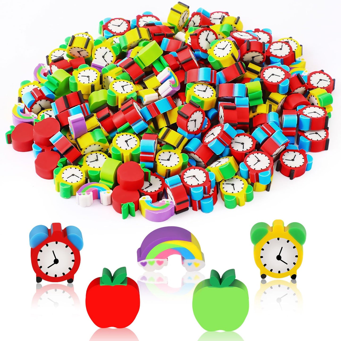 Junebrushs Erasers For Kids, 150Pcs Apples Erasers For Welcome Back To School Gifts Cute Pencil Erasers Mini Erasers For Kids Bulk Classroom Prizes Homework Rewards Party Supplies
