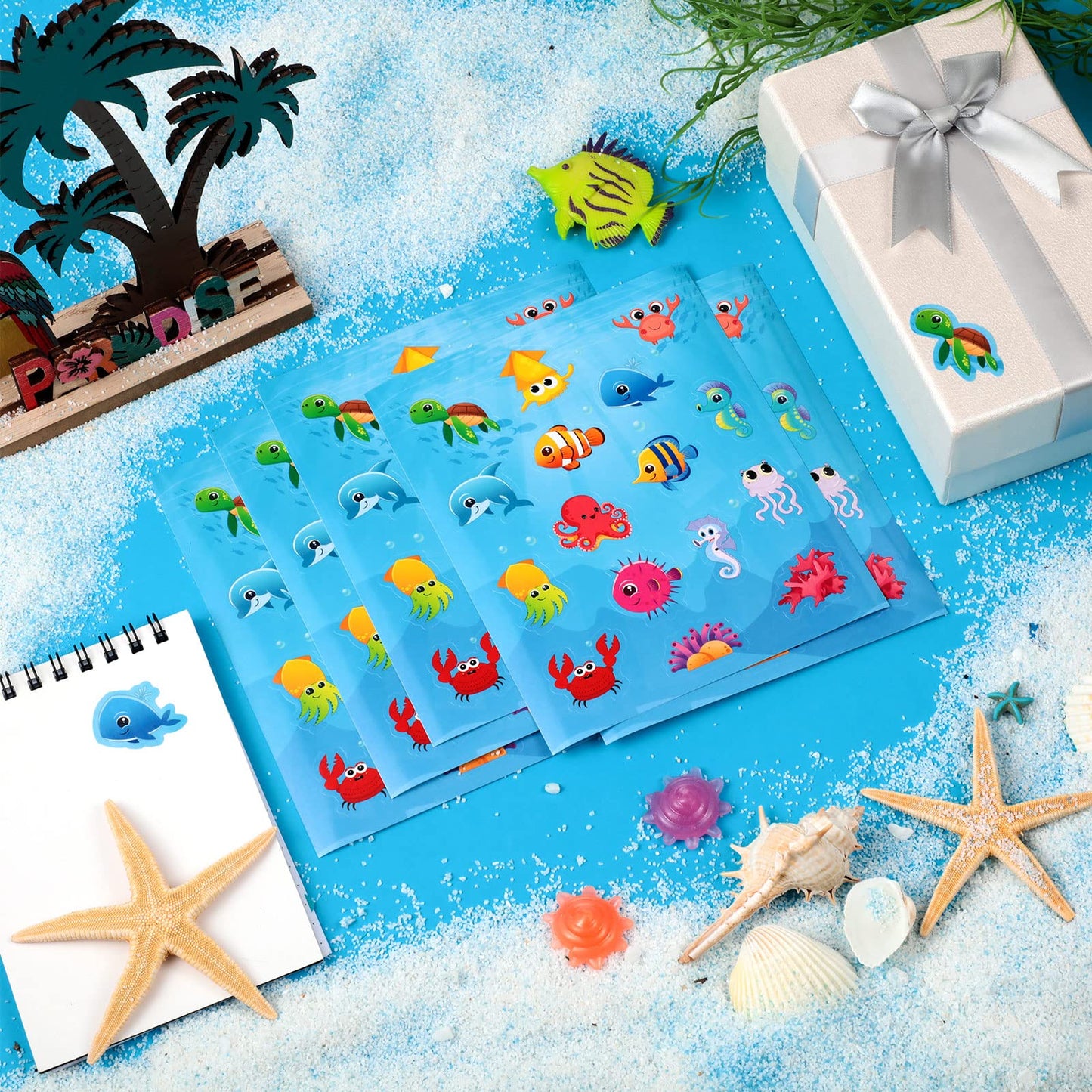 480 Pieces Sea Life Shape Stickers For Kids Self Adhesive Octopuses Crabs Turtles Seahorses Jellyfish Whales Cute Waterproof Ocean Animal Stickers For Ocean Theme Party Classroom