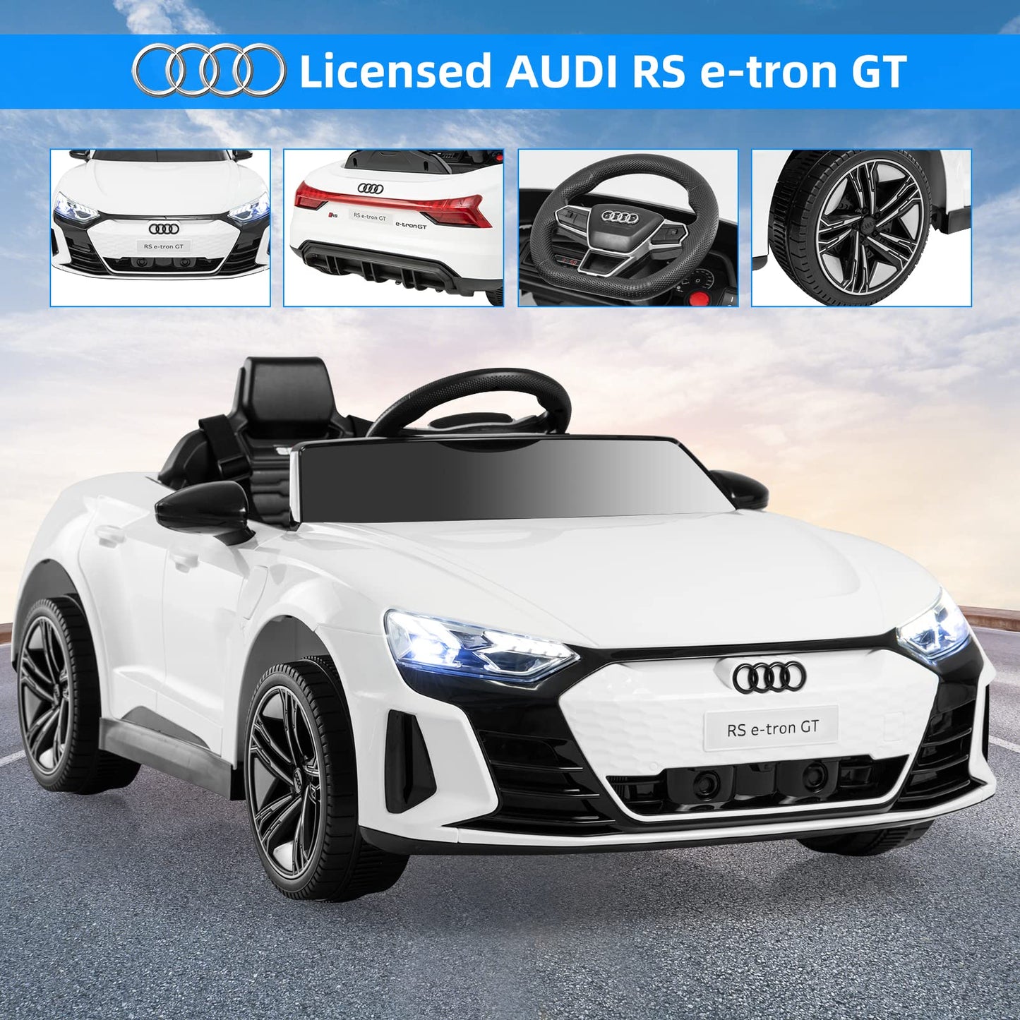 Infans 12V Kids Ride On Car, Licensed Audi Rs E-Tron Gt Electric Vehicle With Remote Control, Toddlers Battery Powered Toy With 4 Wheels Suspension, Led Headlight, Music, Mp3, Usb, Tf Port (White)