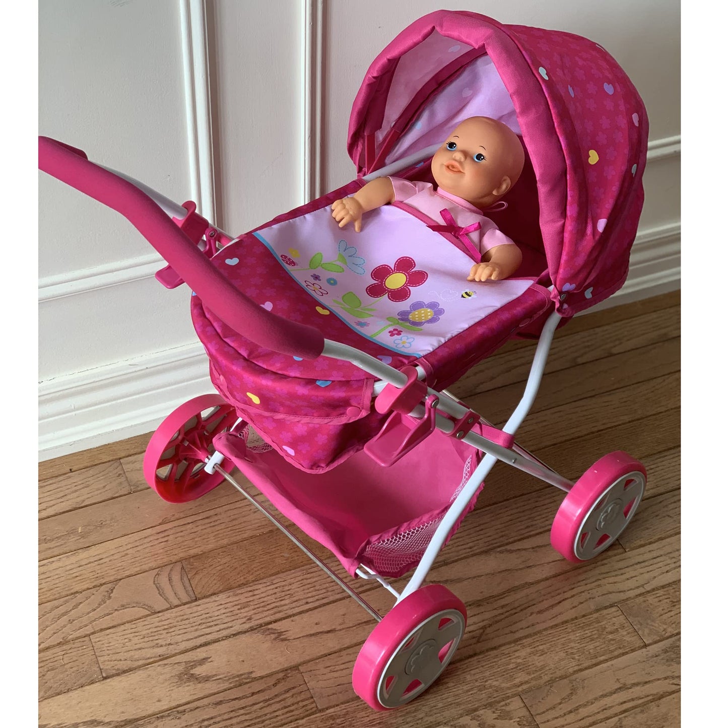 509 Crew Garden Pram N Doll Set - 14' Baby Doll & Folding Pram Set, Kids Pretend Play, Ages 3+