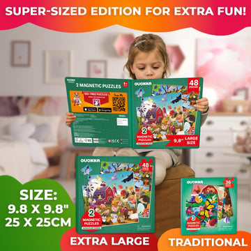 Quokka Magnetic Puzzles For Kids Ages 3-5 - 2X48 Travel Puzzles Games For Toddlers 3-4 Years Old - Activities Car Toy For Boys And Girls 4-6 Yo - Farm & Forest Animals Learning Magnet For Road Trip