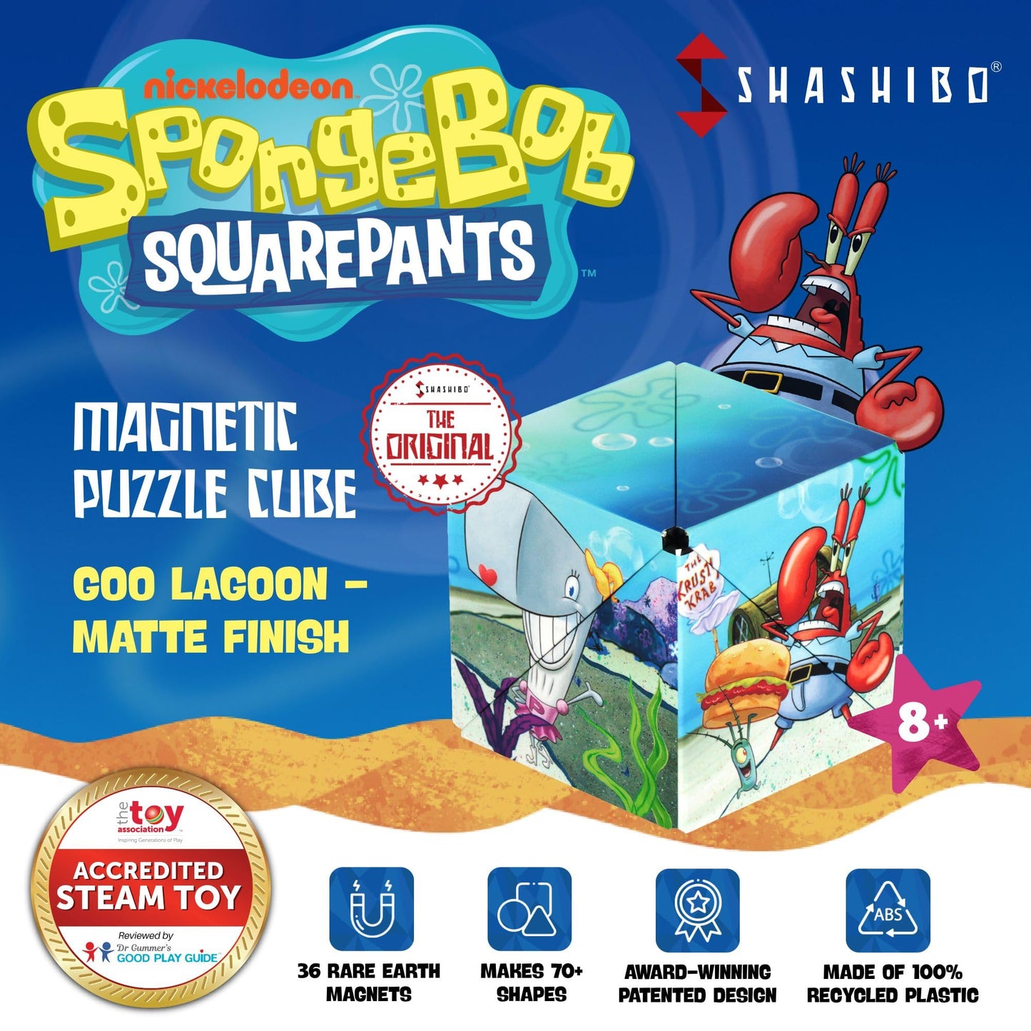Shashibo Spongebob Shape Shifting Box - Award-Winning, Patented Magnetic Puzzle Cube W/ 36 Rare Earth Magnets - Fidget Cube Tran