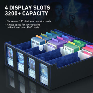 SENVINI 4-Row Trading Card Storage Box for 3200+ Cards, Purple Faux Leather with Dividers, Sleeves & Strap