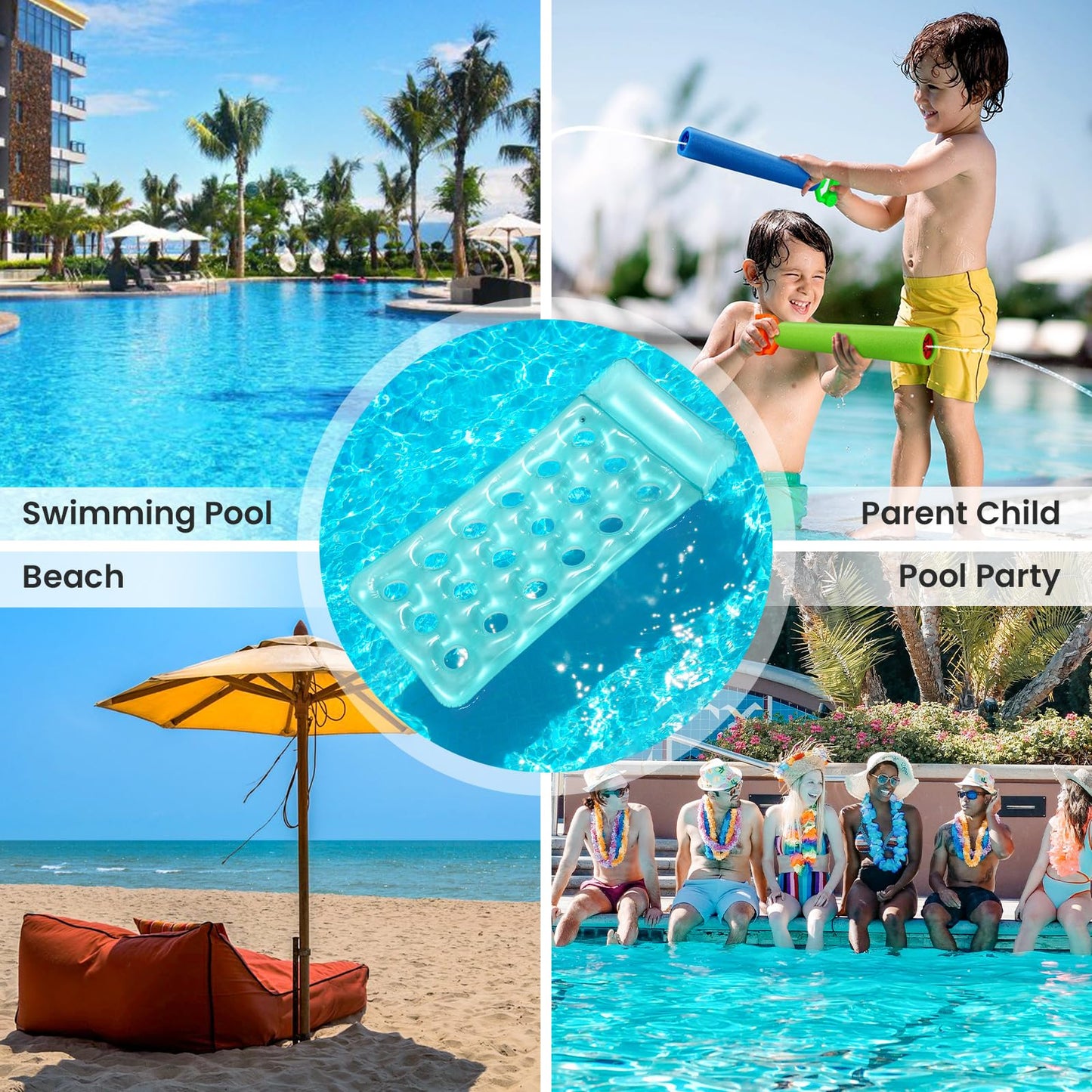 Inflatable Pool Floats Raft, Inflatable Pool Float With Headrest For Adults - Cooling Pool Floats Lounger Floats Raft Floating C