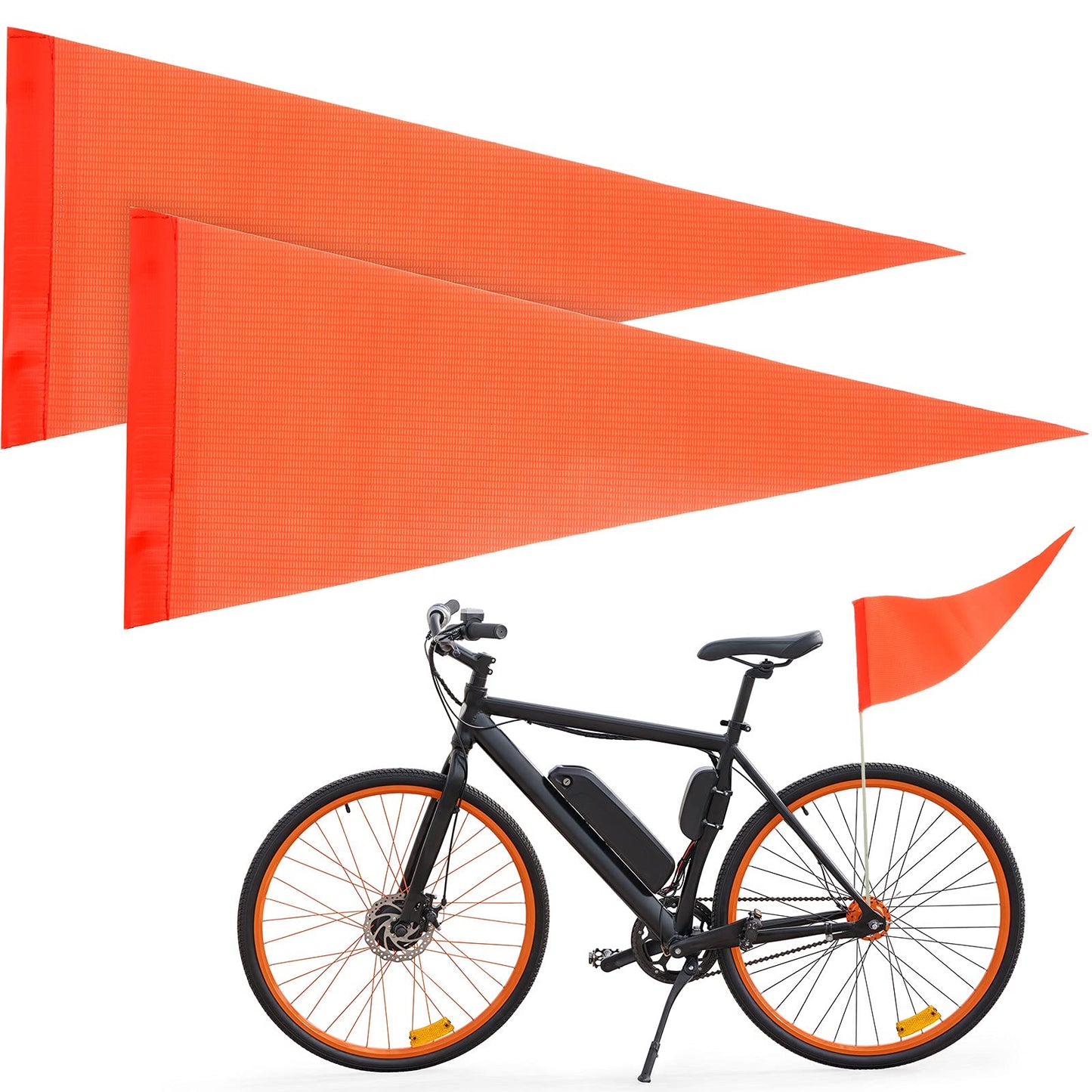 2 Pieces Replacement Safety Flag Pennant High Visibility Bike Safety Flag With Pole Tear-Resistant Waterproof Bicycle Safety Fla