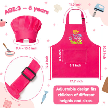 R HORSE 2 Pcs Kid Apron and Chef Hat Set, Rose Red Adjustable Children Kitchen Apron Role Play Chef Toy Cooking Baking Painting