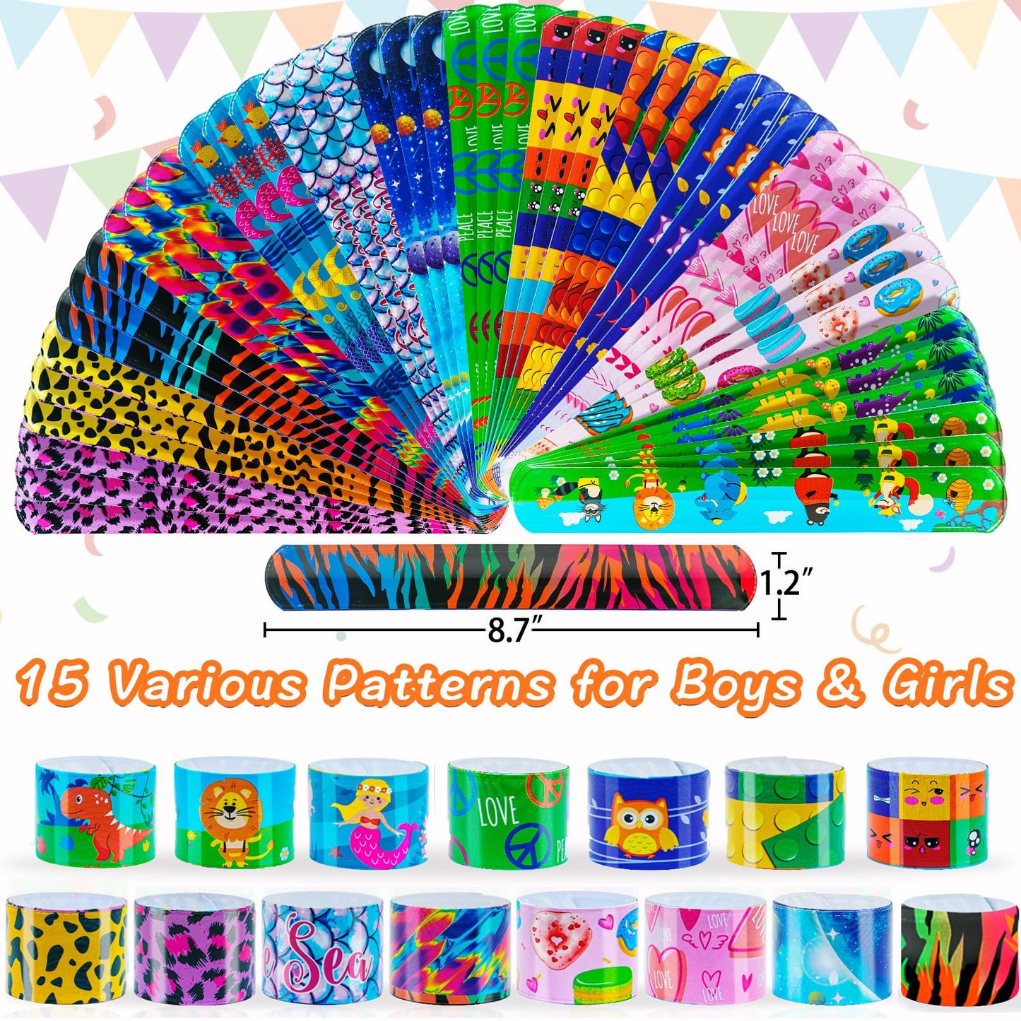 Slap Bracelets For Kids Party Favors 48Pcs Goodie Bag Stuffers Snap Bracelets Bulk Toys Wristbands Pinata Stuffer Xmas Halloween Easter Party Supplies Treasure Prize Box Toys For Kids Classroom Prizes