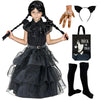 Spookyfit Halloween Dress - Complete Costume Set For Girls | Halloween | Black Dress, Wig, Gloves, Thing, Adjustable Bag, Belt &