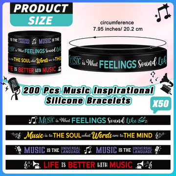 Landical 200 Pcs Music Silicone Bracelets Bulk Rubber Wristband with Inspirational Quote and Piano Notes Music Gifts Musical Eve