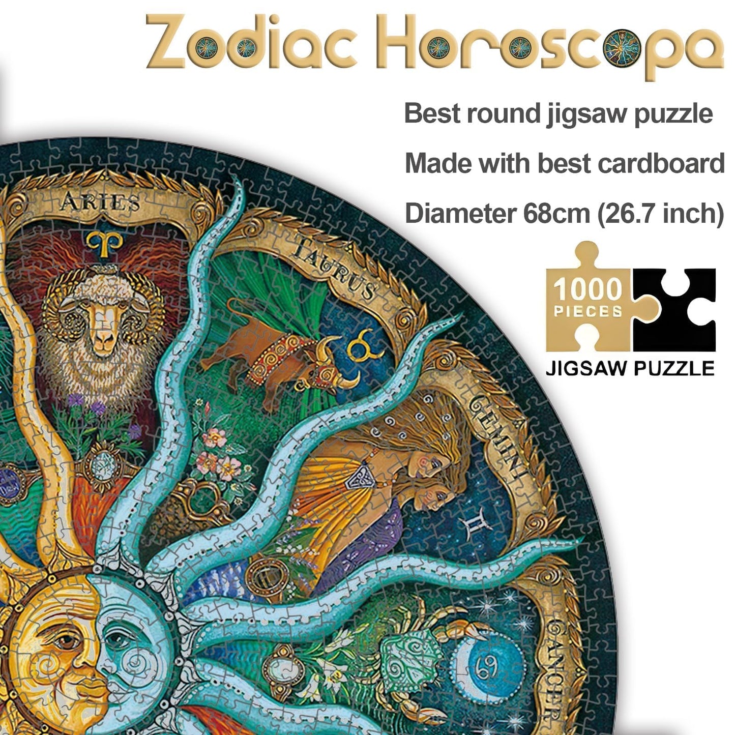 1000 Pieces Zodiac Jigsaw Puzzles For Adults Kids Teen Round Puzzle Game Toys Gift Zodiac Horoscope 26.7' X 26.7'