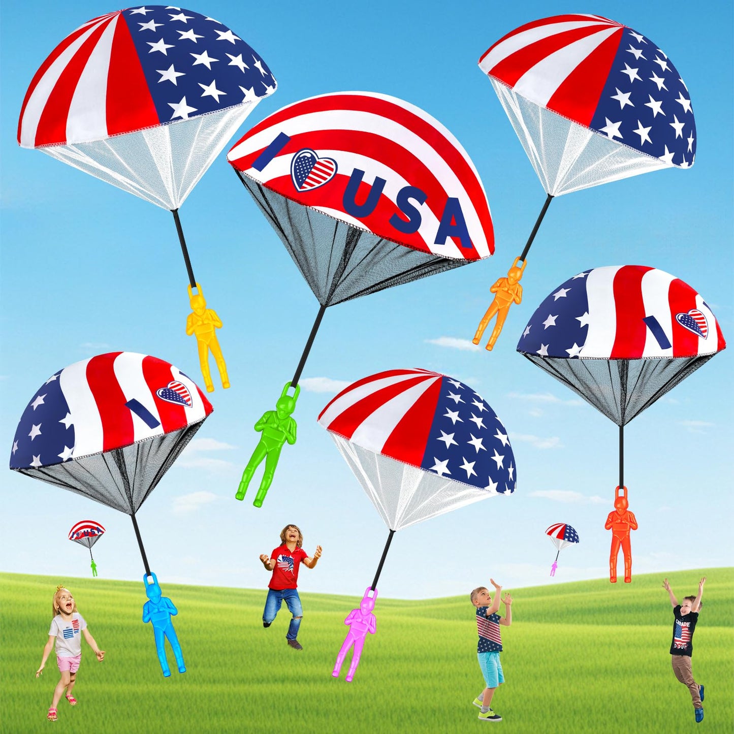 CPSYUB Parachute Toys for Kids Boys Girls: 4th of July Outdoor Toys Party Favors Gifts Prizes for 4 5 6 7 8 9 10 11 12 Year Old