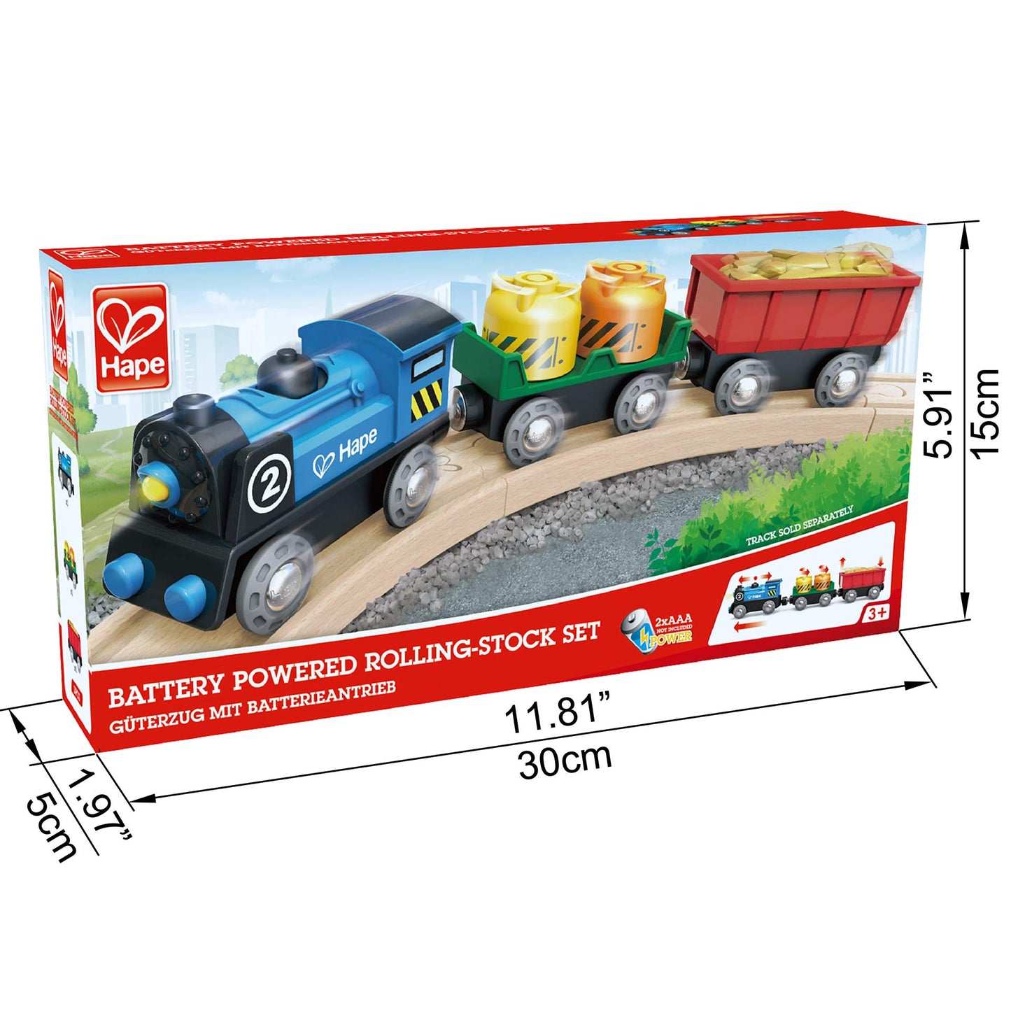 Hape Battery Powered Engine Set | Colorful Wooden Train Set, Battery Operated Locomotive With Working Lamp