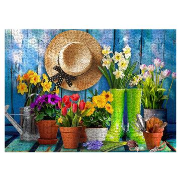 Colorful Flowers Puzzles For Adults 1000 Pieces, Beautiful Plant Pot Garden Floral Jigsaw Puzzles, Spring Tools Tulip Daisy Puzz