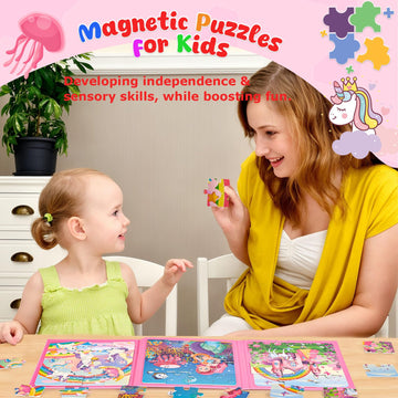 Lovestown Magnetic Puzzles For Toddlers, 48Pcs Fairytale Travel Puzzle Book, 3 In 1 Educational Learning Magnets For Kids, Ideal Road Trip Activities Toys For Boys And Girls