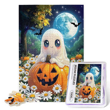 Halloween Jigsaw Puzzle For Adults 1000 Pieces Cute Pumpkin Ghost Puzzles Autumn Horror Ghost Wooden Puzzle For Family Friends A