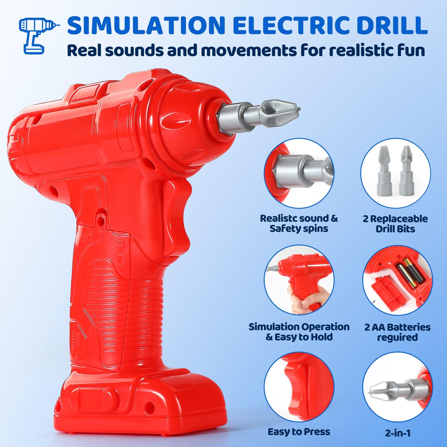 Kids Tool Bench-Power Tools Workshop-Kids Workbench, 65 Pcs Realistic Toy Tools with Electronic Toy Drill, Gift for Boys & Girls