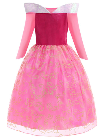 Aolliya Princess Sleeping Beauty Dress for Girls Pink Princess Costumes Fancy Dress Up for Halloween Cosplay Carnival