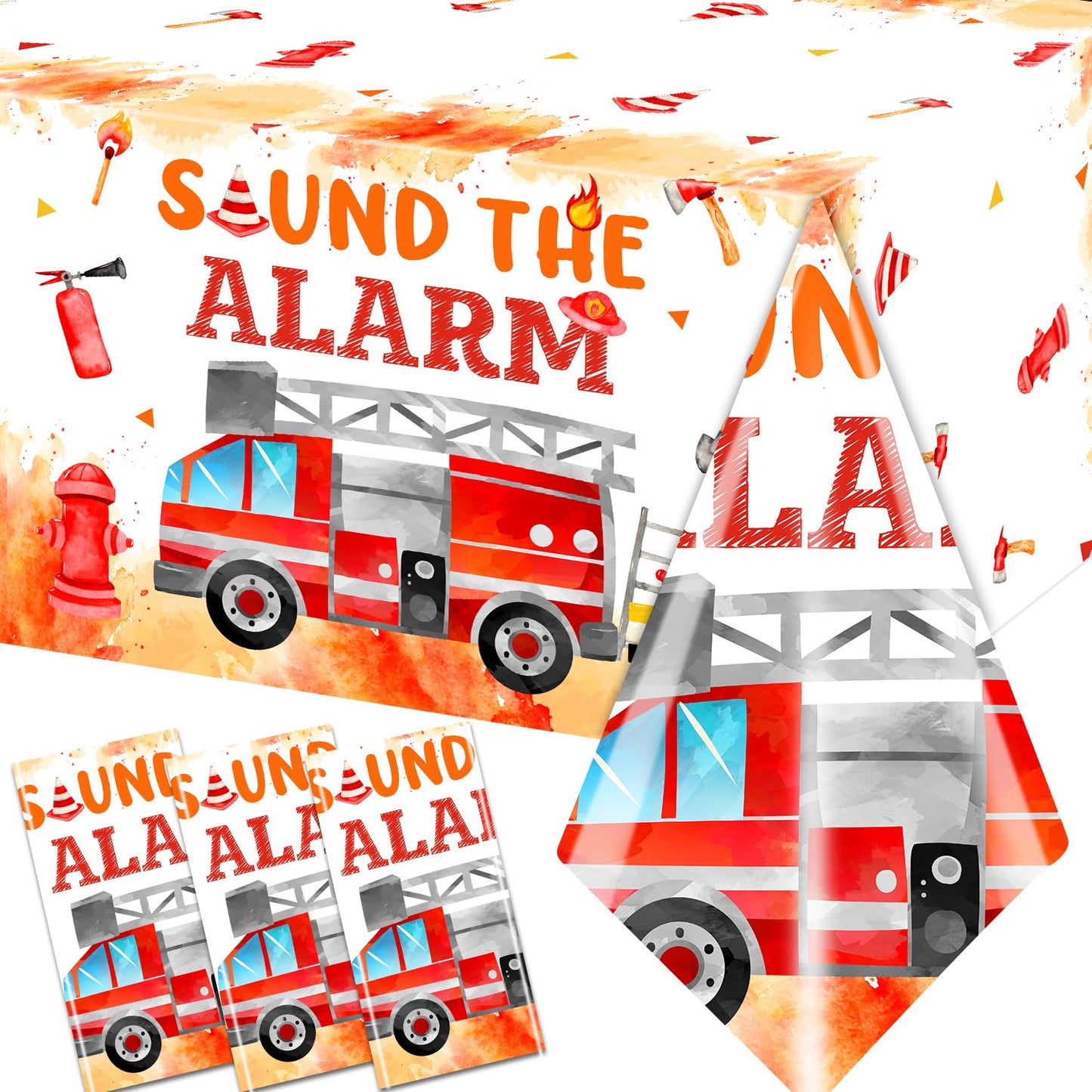 Fire Truck Birthday Party Tablecloth - Firefighter Birthday Party Decorations, 3Pcs Fire Truck Table Cloth, Rectangle Plastic Fi