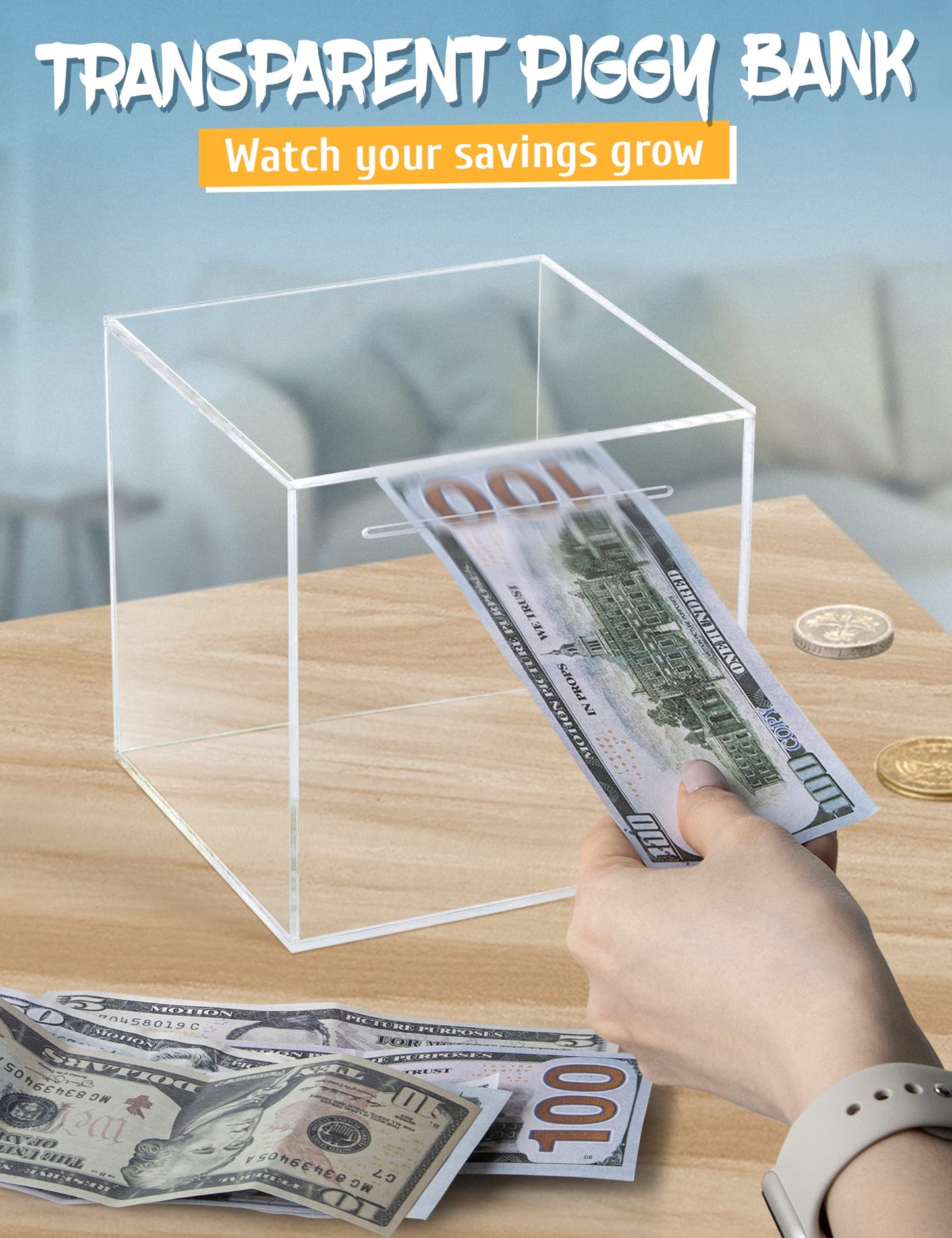 Kypeeka Clear Acrylic Piggy Bank For Adults Kids, Clear Money Saving Box Must Break To Open, Unopenable Piggy Bank For Cash Coin