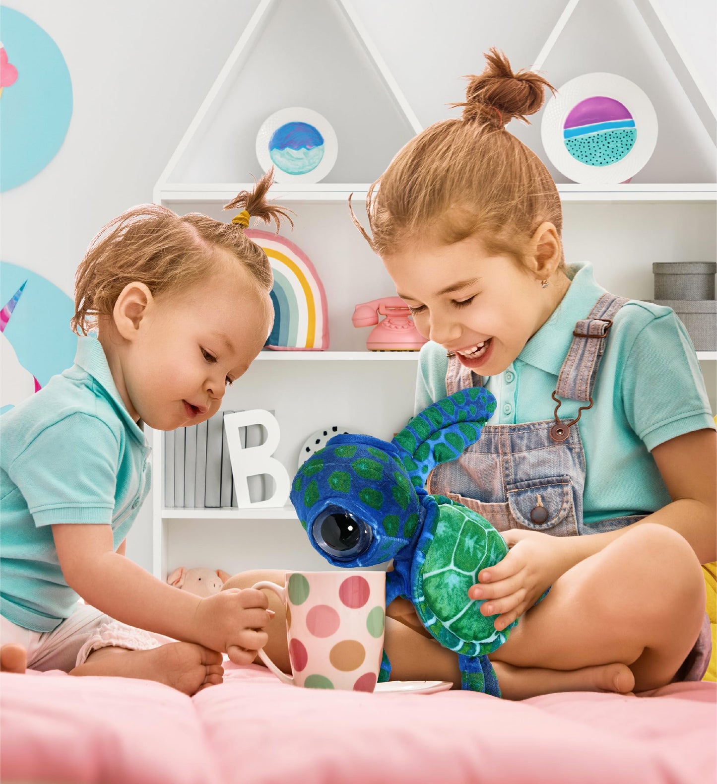 DolliBu Blue Sea Turtle Plush Toy - Super Soft 10-Inch Stuffed Animal for Kids, Polyester, Ocean Nursery Decor