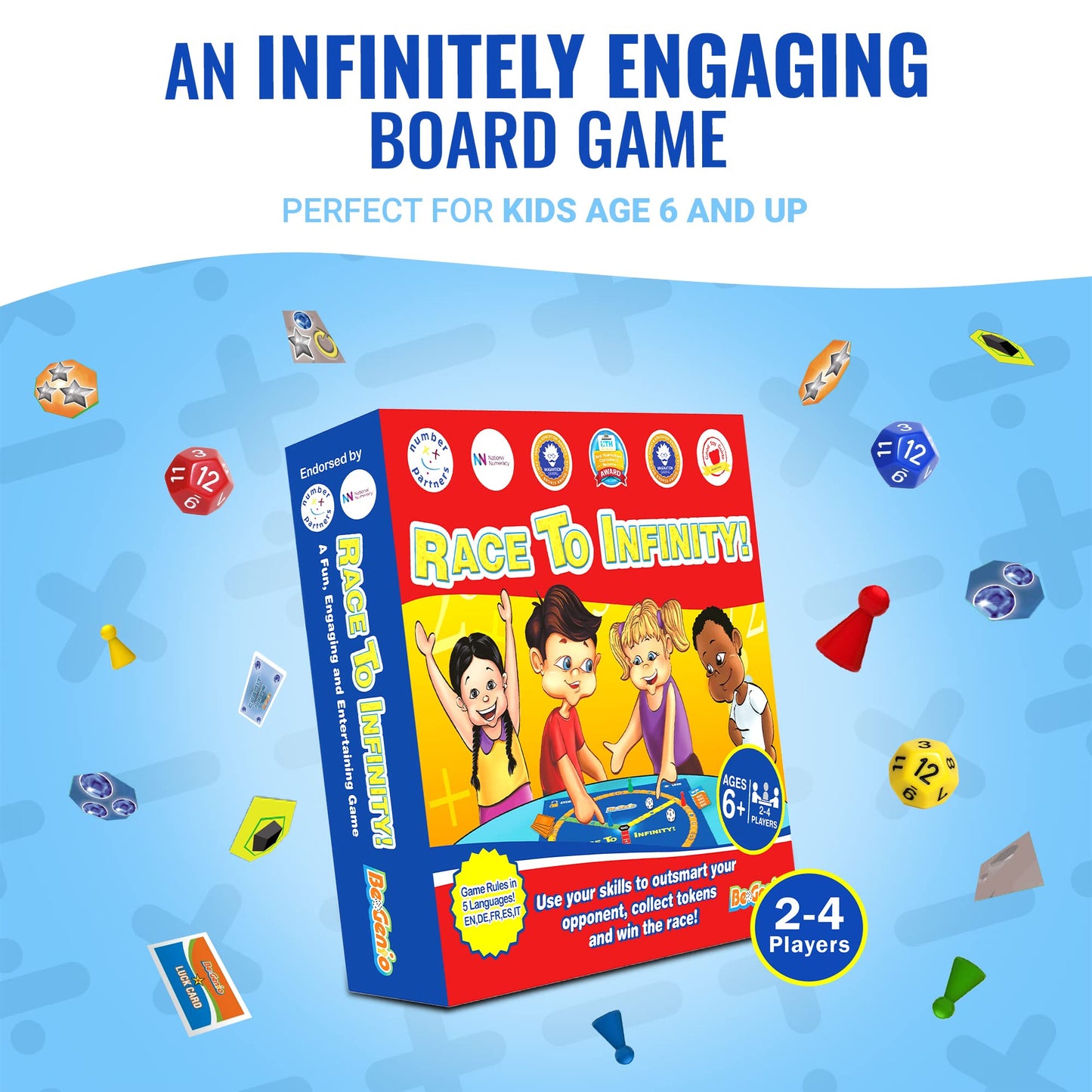 BeGenio - Race to Infinity, Math Games for Kids 6-12, Fun Educational Board Games, Multi-Level Tabletop Games, Table Top Board G