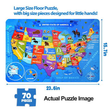 Taozi&Lizhi United States Kids Puzzles, 70 Piece Usa Map Puzzle 50 States With Capitals, Children Jigsaw Geography Puzzles Learn