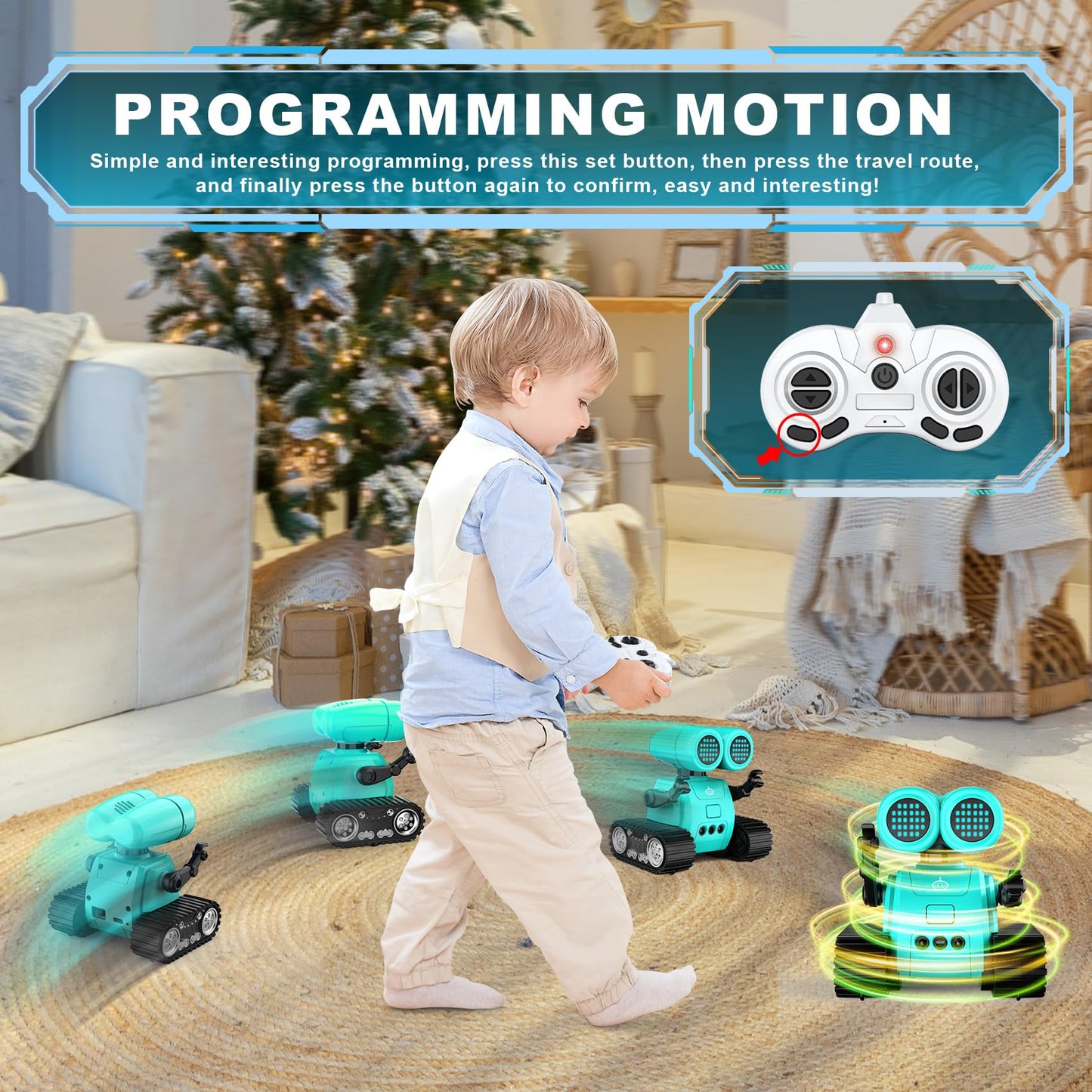 Hamourd Robot Toys - Kids Toys Rechargeable RC Robots with Gesture Sensing, Walkie-Talkie, Flexible Head & Arms, Programming Mot