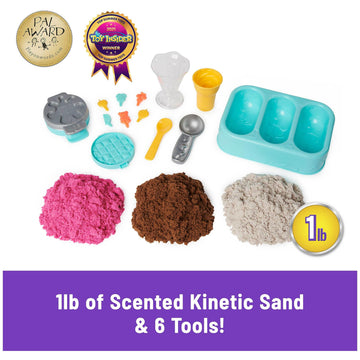 Kinetic Sand Scents Ice Cream Treats Playset, 3 Colors, 6 Tools, Sensory Toys for Kids Ages 3+