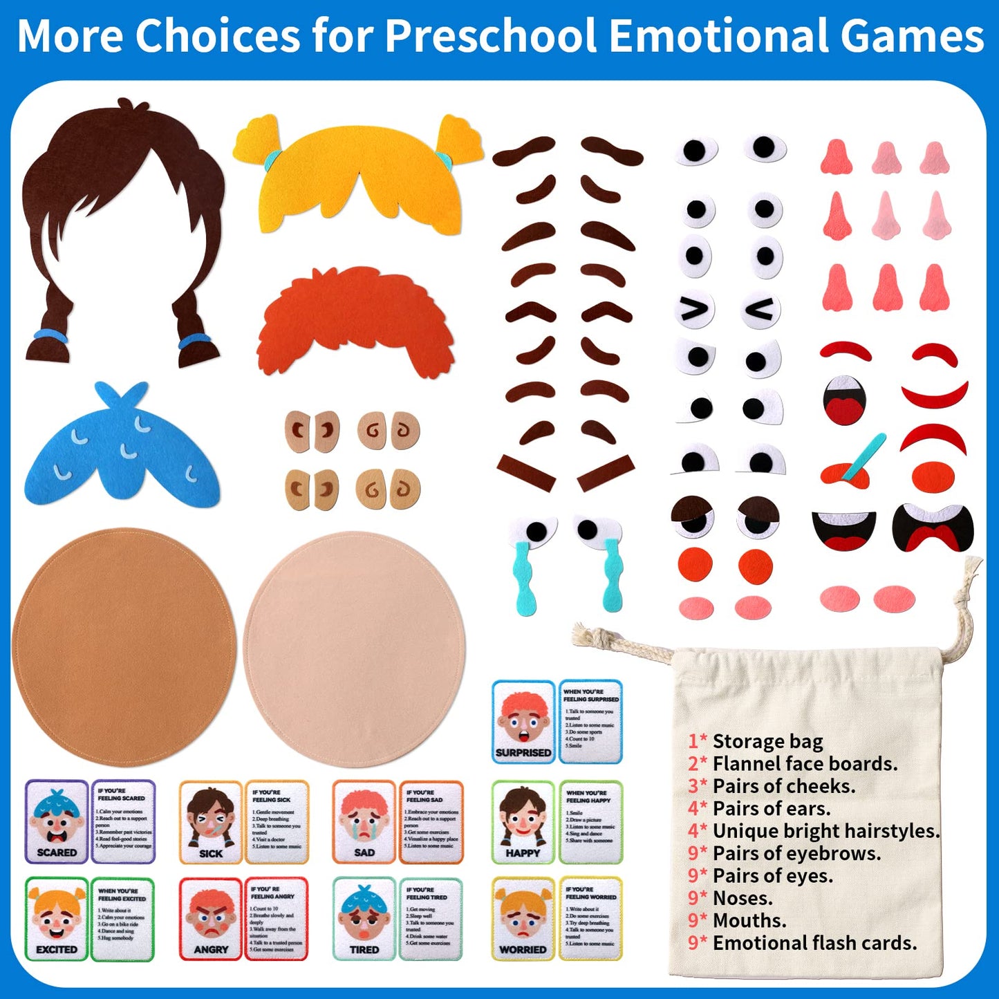 Craftstory 86 Pcs Social Emotional Learning Toys - Montessori Sensory Play with Emotion Cards & Face Boards for Kids, Autism & Speech Therapy
